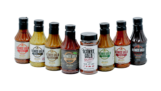 The full lineup of Oconee Gold BBQ Sauces